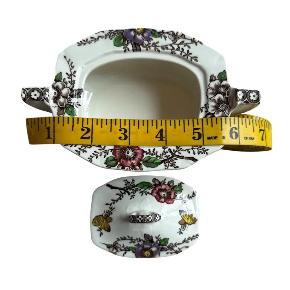 Vintage Alfred Meakin Medway Decor Covered Sugar Bowl England Floral Ironstone